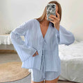 Lace Up Cardigan Shorts Two Pieces Set