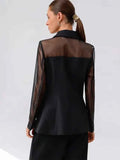 Women High Street Blazer Translucent Cuff Splicing Slim Blazer