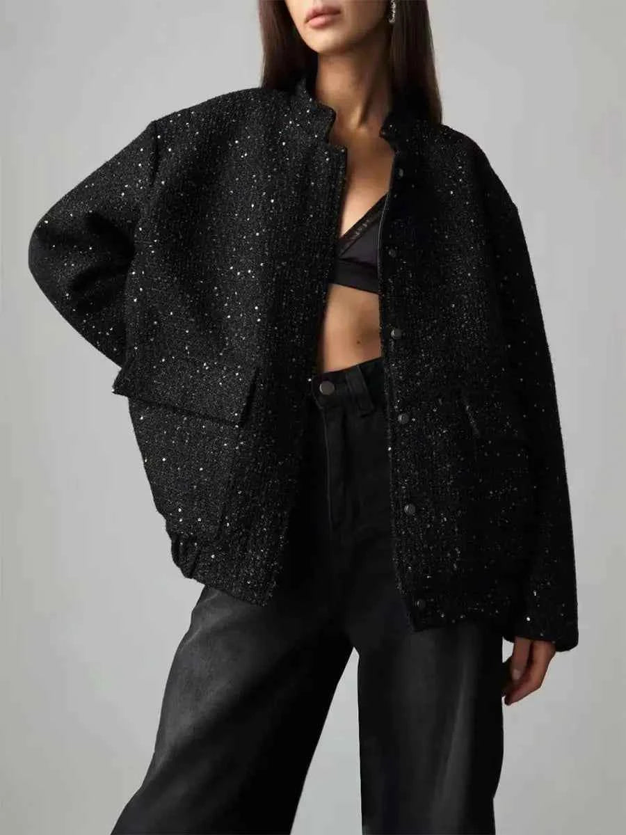 Women's Standing Collar Loose Short Pilot Jacket