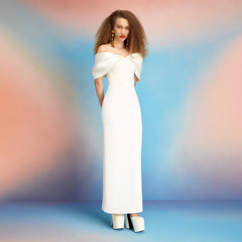 Elegant Off Shoulder Maxi Dress Backless High Waist Slimming Long - Norellé