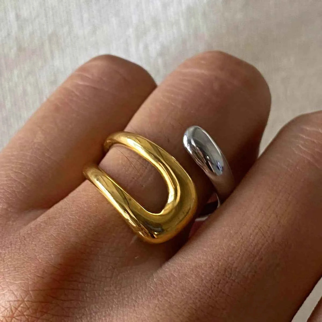 Stainless Steel Metal Waterproof Cross Asymmetric Open Ring