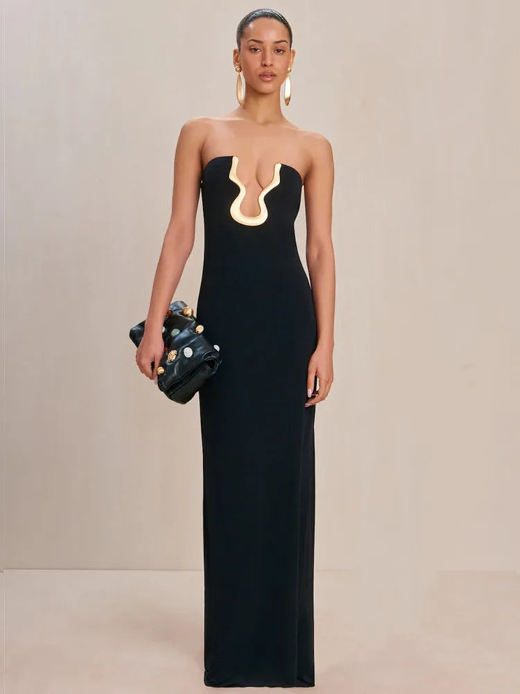 Women Strapless Backless Black Maxi Long Dress - Norellé