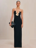 Women Strapless Backless Black Maxi Long Dress - Norellé