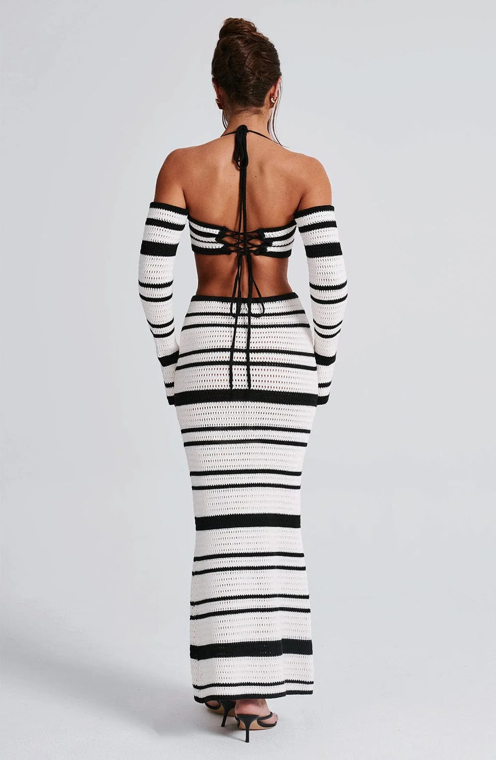 Knitted Sling Bikini Long Skirts Suit Women Casual Strap Lace Up Tube Tops + Skirt 2 Pieces Set