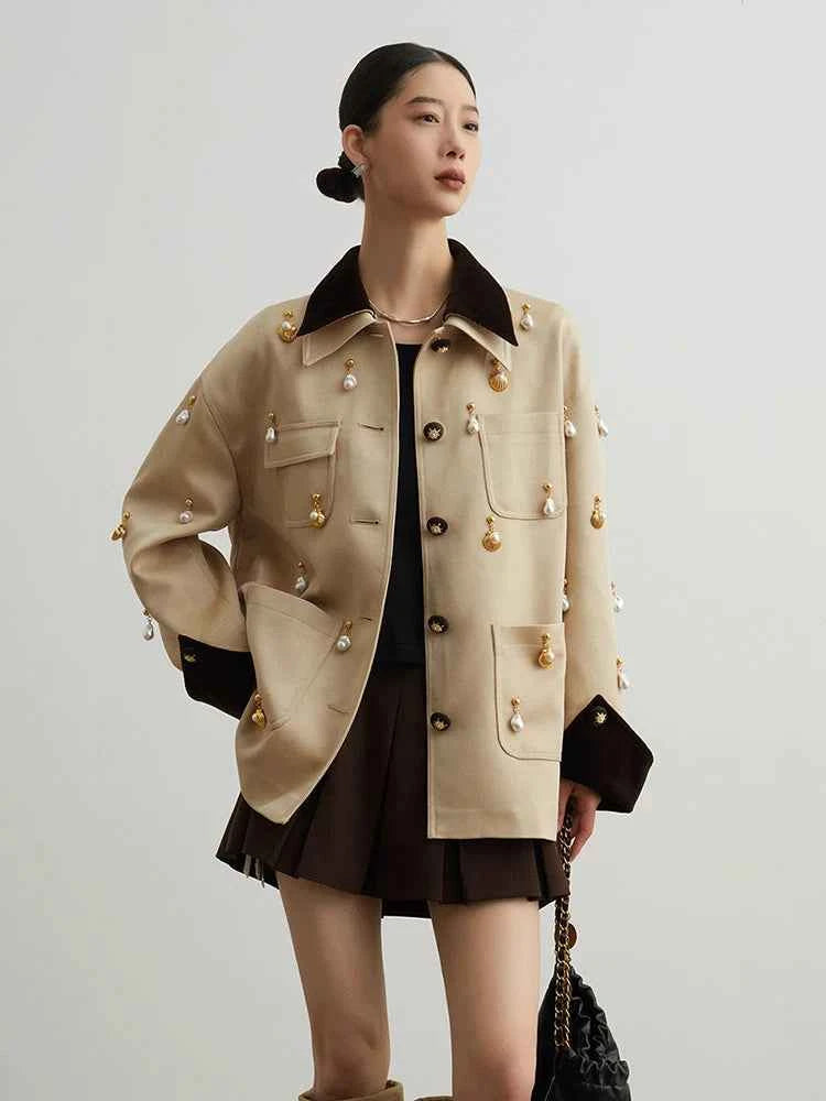 Elegant Women Pearl Embellished Jacket