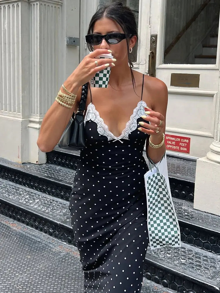 Lace V-Neck Patchwork Maxi Dress Backless High Waist Slim - Norellé