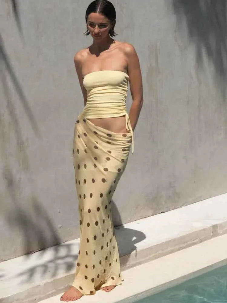 Strapless Printed Polka Dot Women Dress