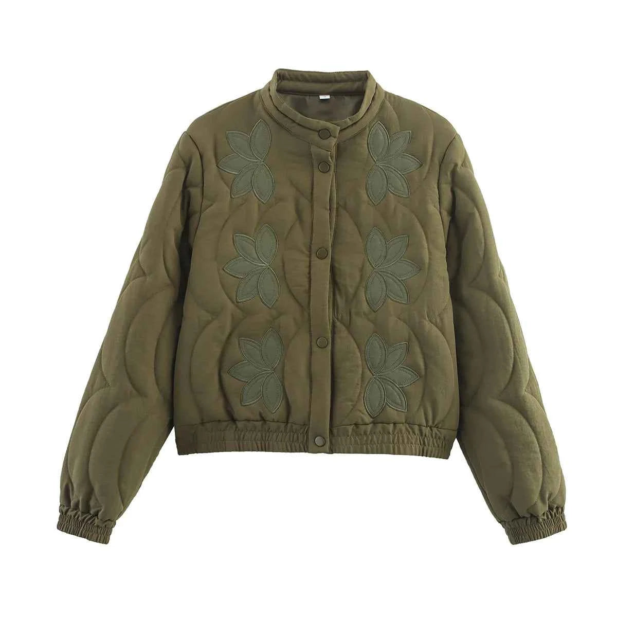 Women Floral Embroidery Quilted Jacket Coat