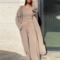 Women's clothing casual long jacket suspender strap wide-leg trousers three-piece - Norellé