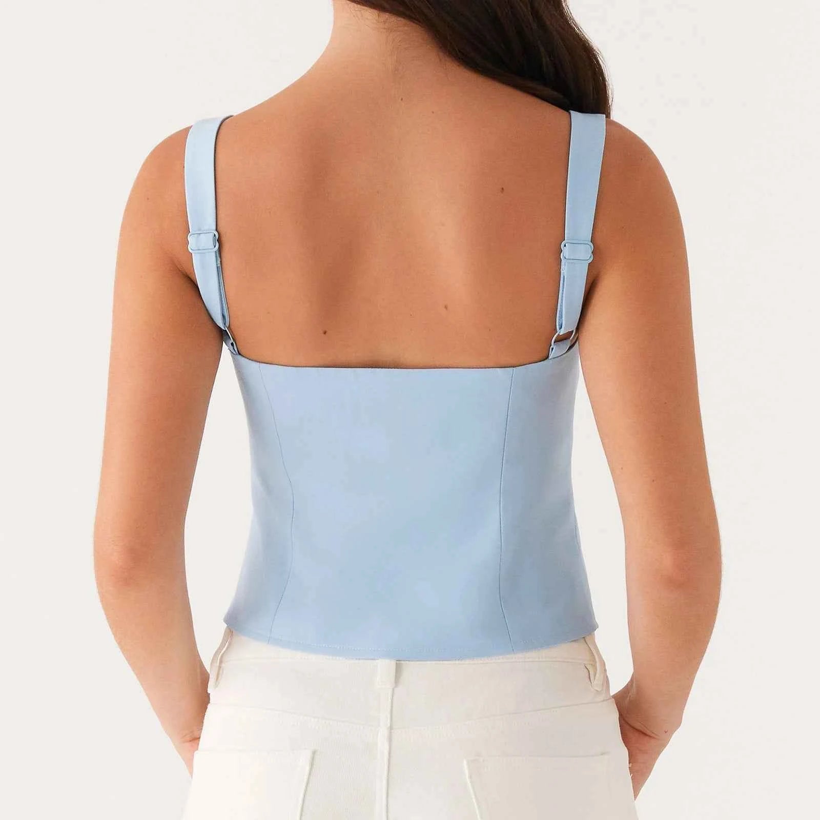Women Crop Top Split Hem Cutout Backless Tank Top