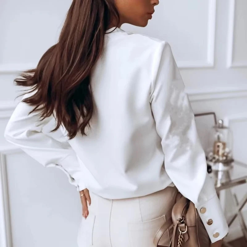 White Shirt Casual Stand Collar Long Sleeve