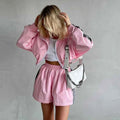 Women Loose Zip Hoodie and Sport Shorts Set