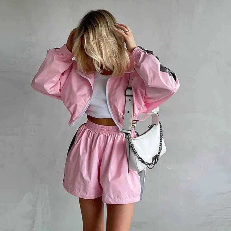 Women Loose Zip Hoodie and Sport Shorts Set
