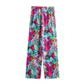 Women's Long Sleeve Tropical Printed Suit Wide Leg Pants Set