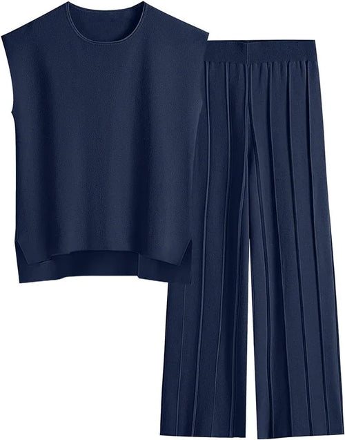 2 Piece Sets Women Outfit Sleeveless Casual T Shrit Top Knitted Vest - Norellé