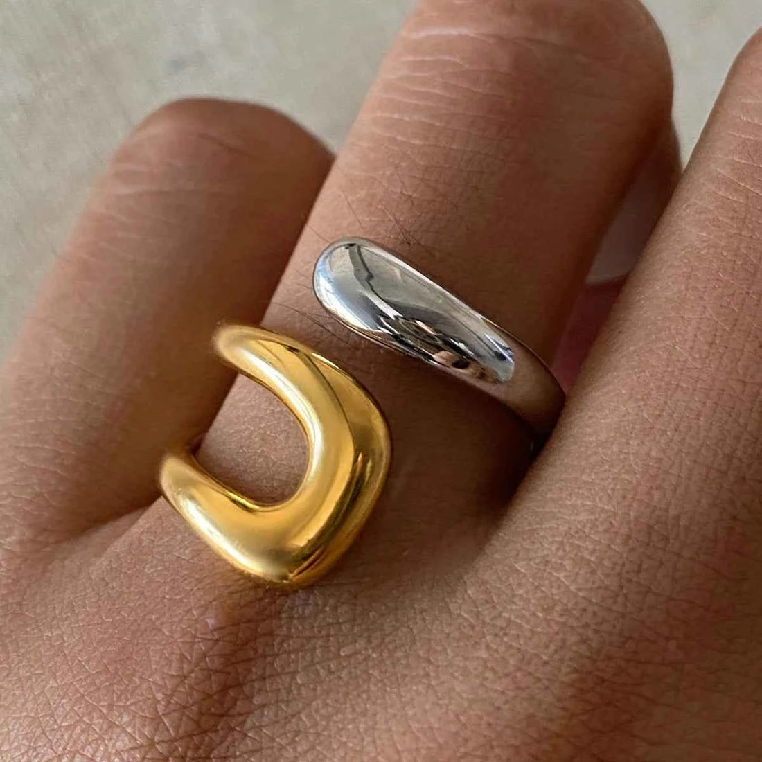 Stainless Steel Metal Waterproof Cross Asymmetric Open Ring