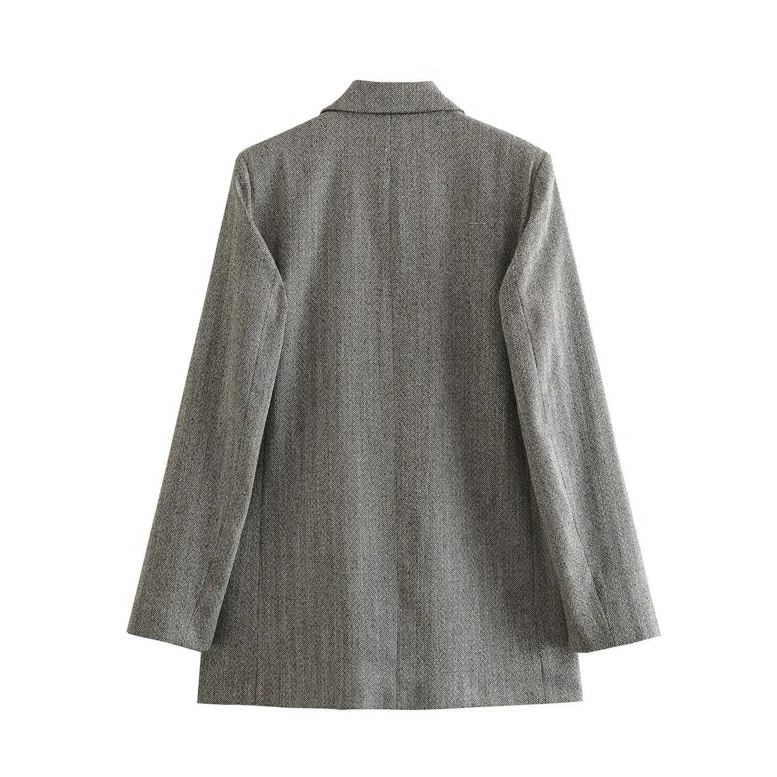Women's Herringbone Diagonal Suit Jacket Casual Long Pants