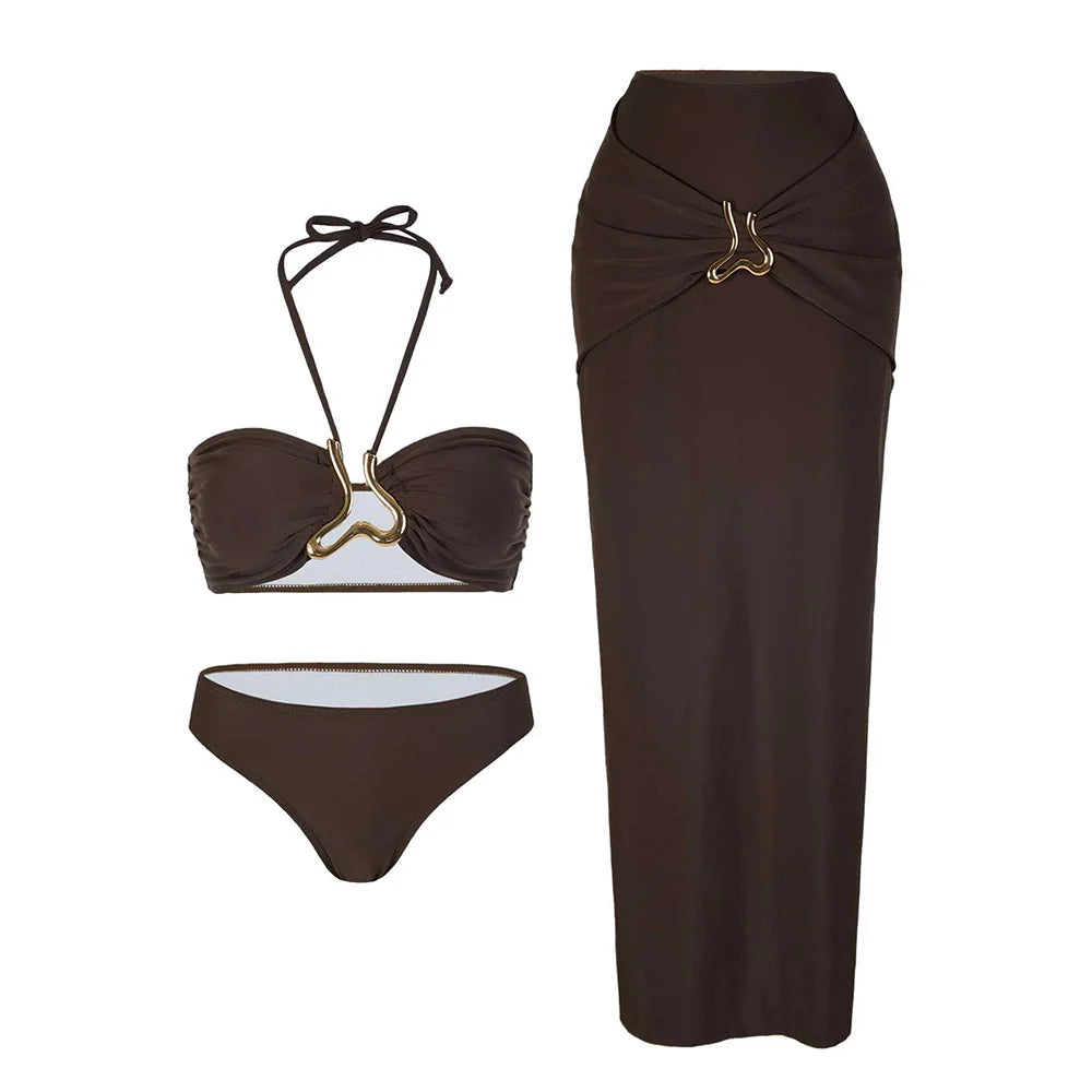 3 Pieces Bikini Set Bandeau Bikinis Women Swimsuit Maxi Dress - Norellé