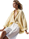 Casual Yellow Shirt Shorts Set Women