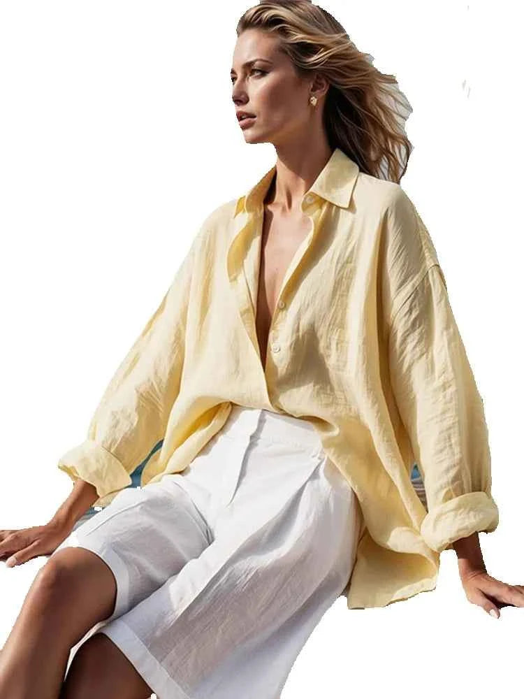 Casual Yellow Shirt Shorts Set Women