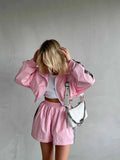 Women Loose Zip Hoodie and Sport Shorts Set