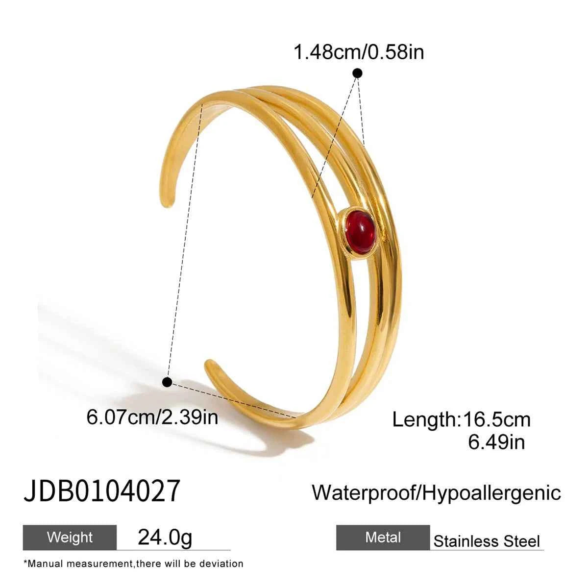 Stainless Steel Red Natural Stone Three Layer Hollow Bracelet