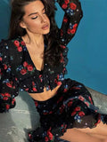 Printed Shirt Ruffles Split Skirt Sets Women