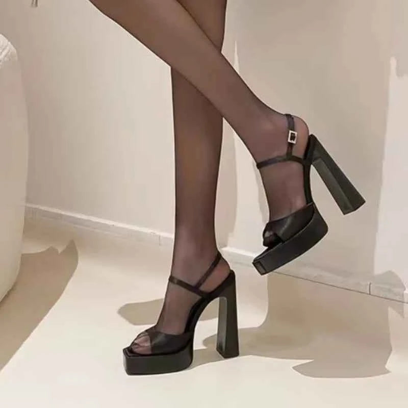 Women Buckle Open Toe Heels