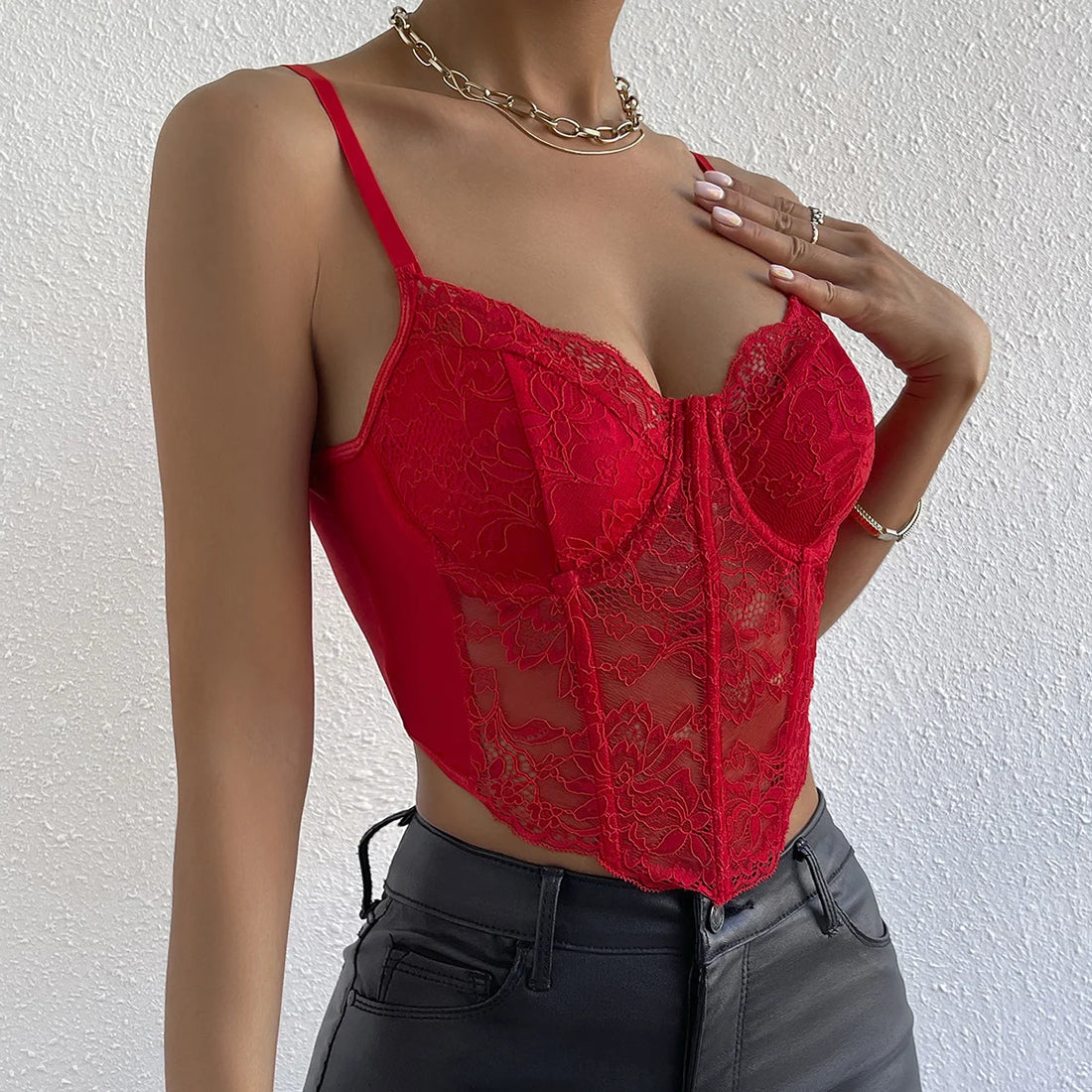French Lace Underwire Rhomboid Fishbone Crop Top Backless - Norellé