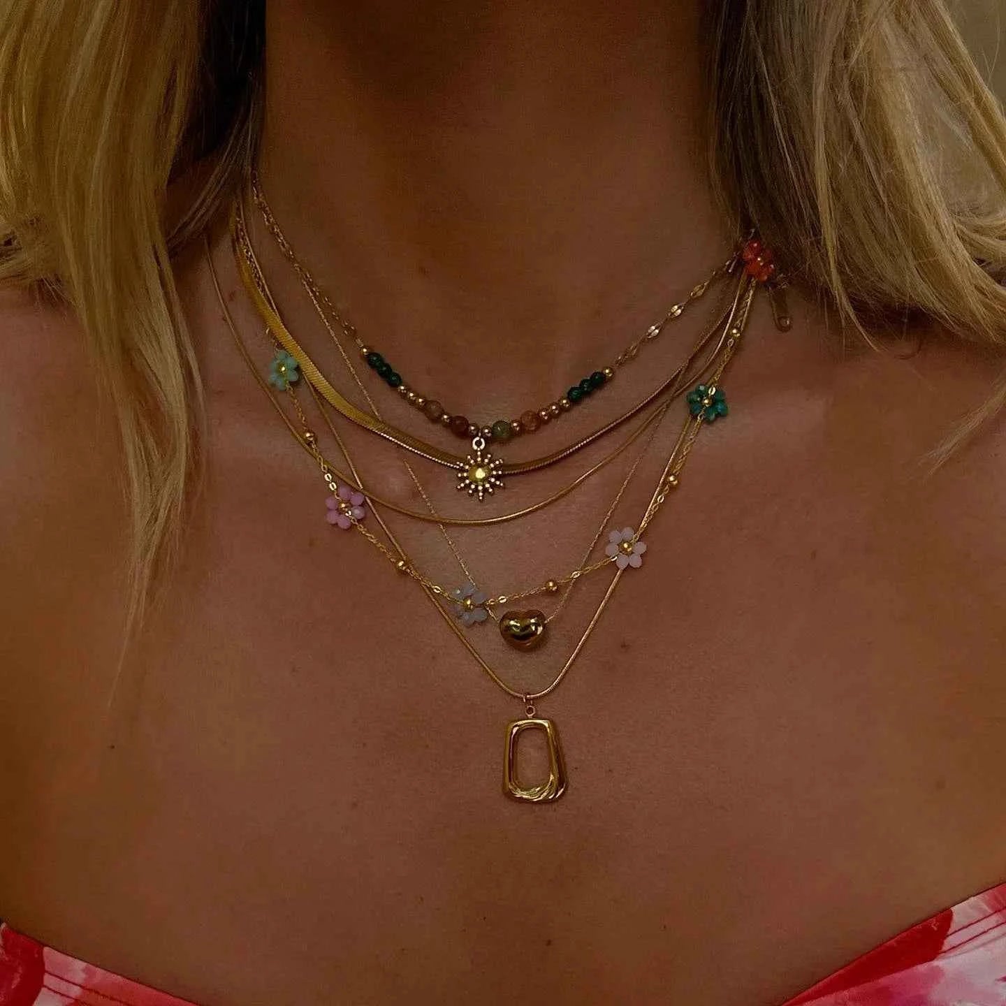 Heart Pendant Chain Necklace for Women Stainless Steel