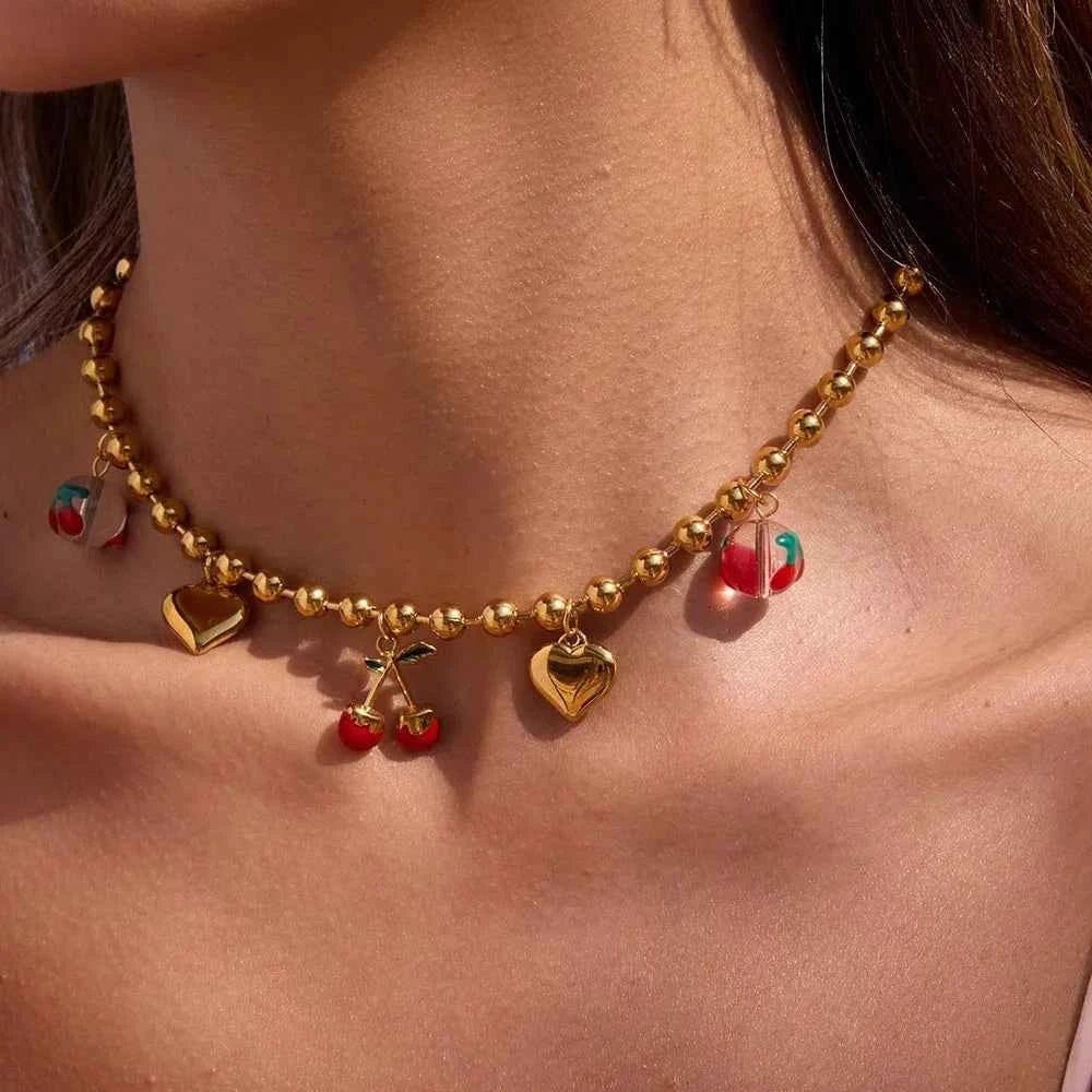 Chubby Love Cherry Pendant Necklace  Stainless Steel