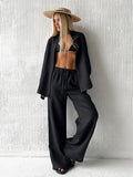 Cotton Casual Pants Sets Women's Solid Color Cozy Lapel - Norellé