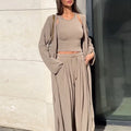 Women's clothing casual long jacket suspender strap wide-leg trousers three-piece - Norellé