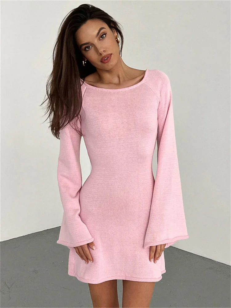 Backless Knitwear Lace-Up Mini Dress - Norellé