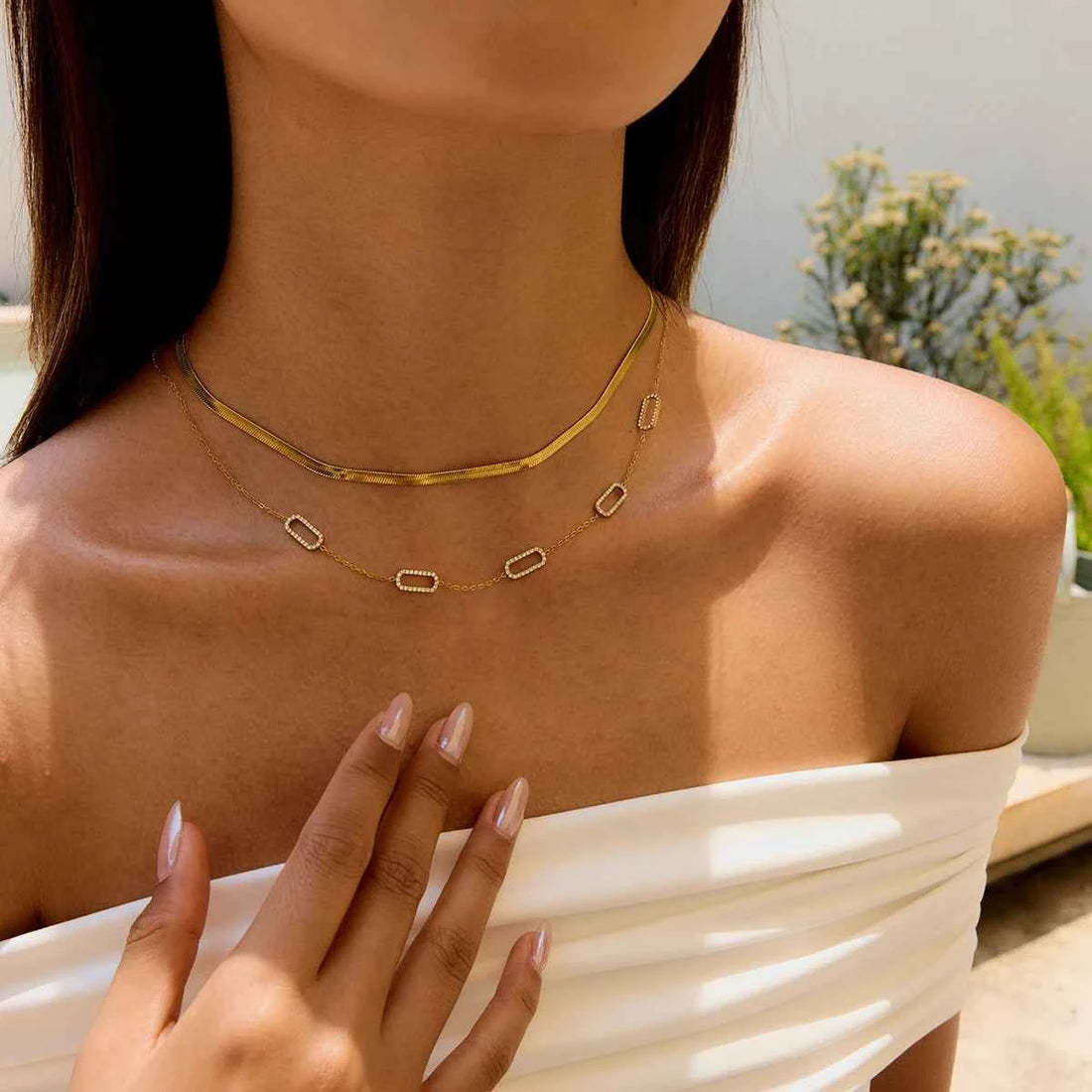 Simple Classic Rhinestone Geometric Pendant Necklace Stainless Steel