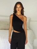 Women's Diagonal Shoulder Strap Sleeveless Backless Tight Top - Norellé
