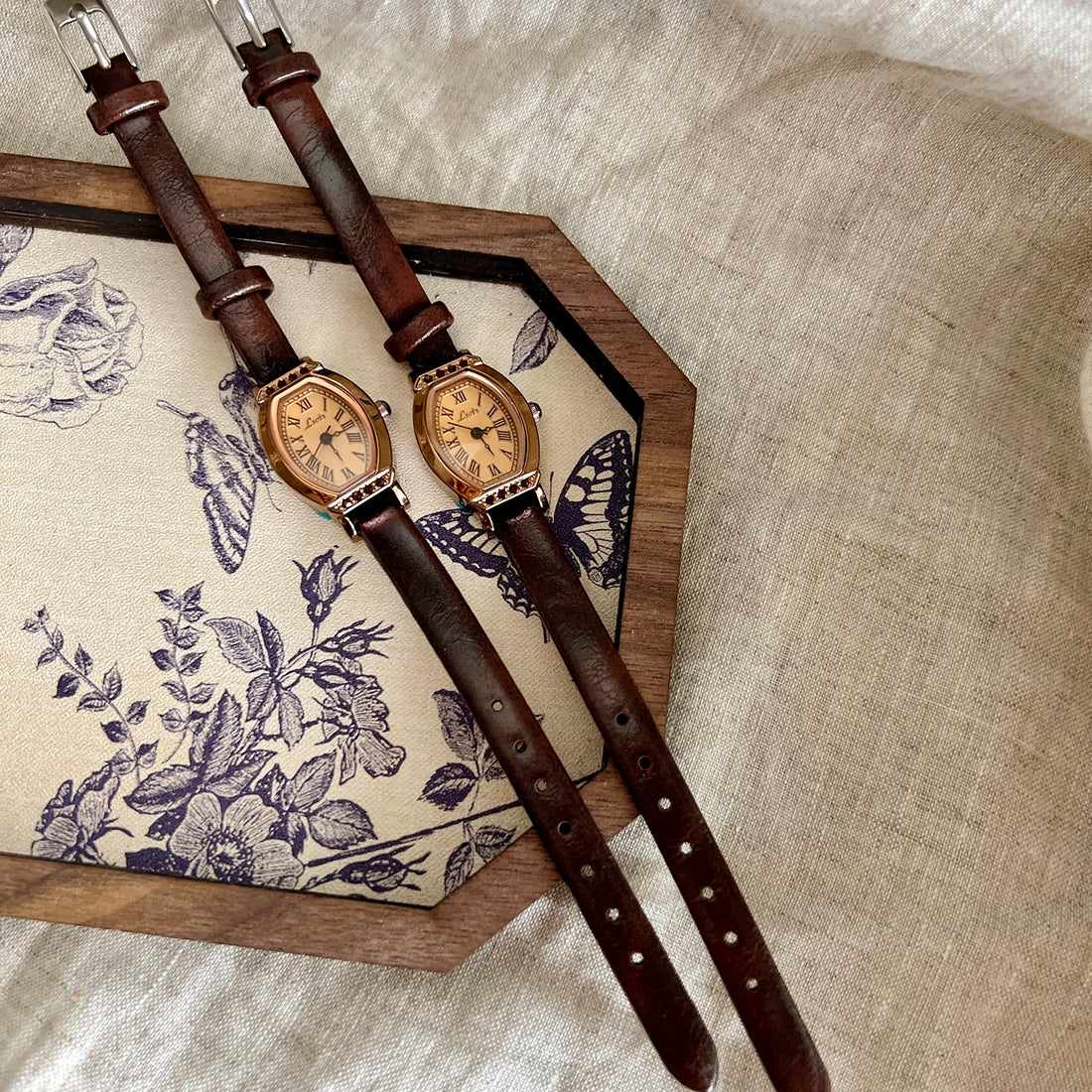 Vintage Casual Elegant Women's Coffee Brown Leather Strap Watch