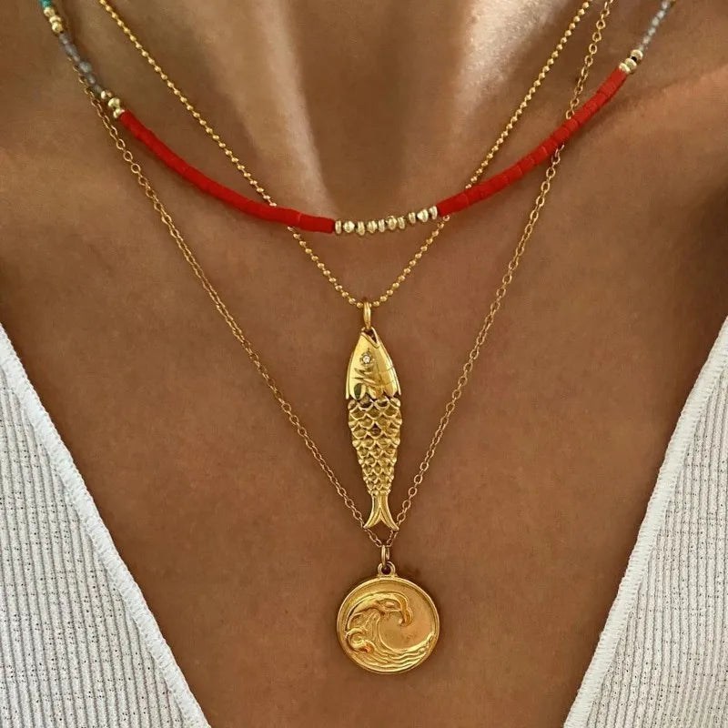 Stainless Steel Carp Pendant Necklace