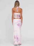 Mesh Print Skirt Two Piece Set Women
