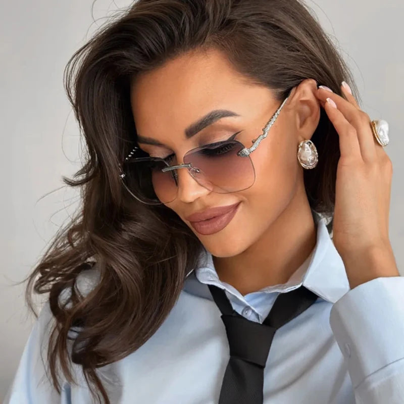 3pcs Rimless Metal Rectangle Frame Sunglasses Women