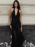Deep V-neck Bandage Women Maxi Dress