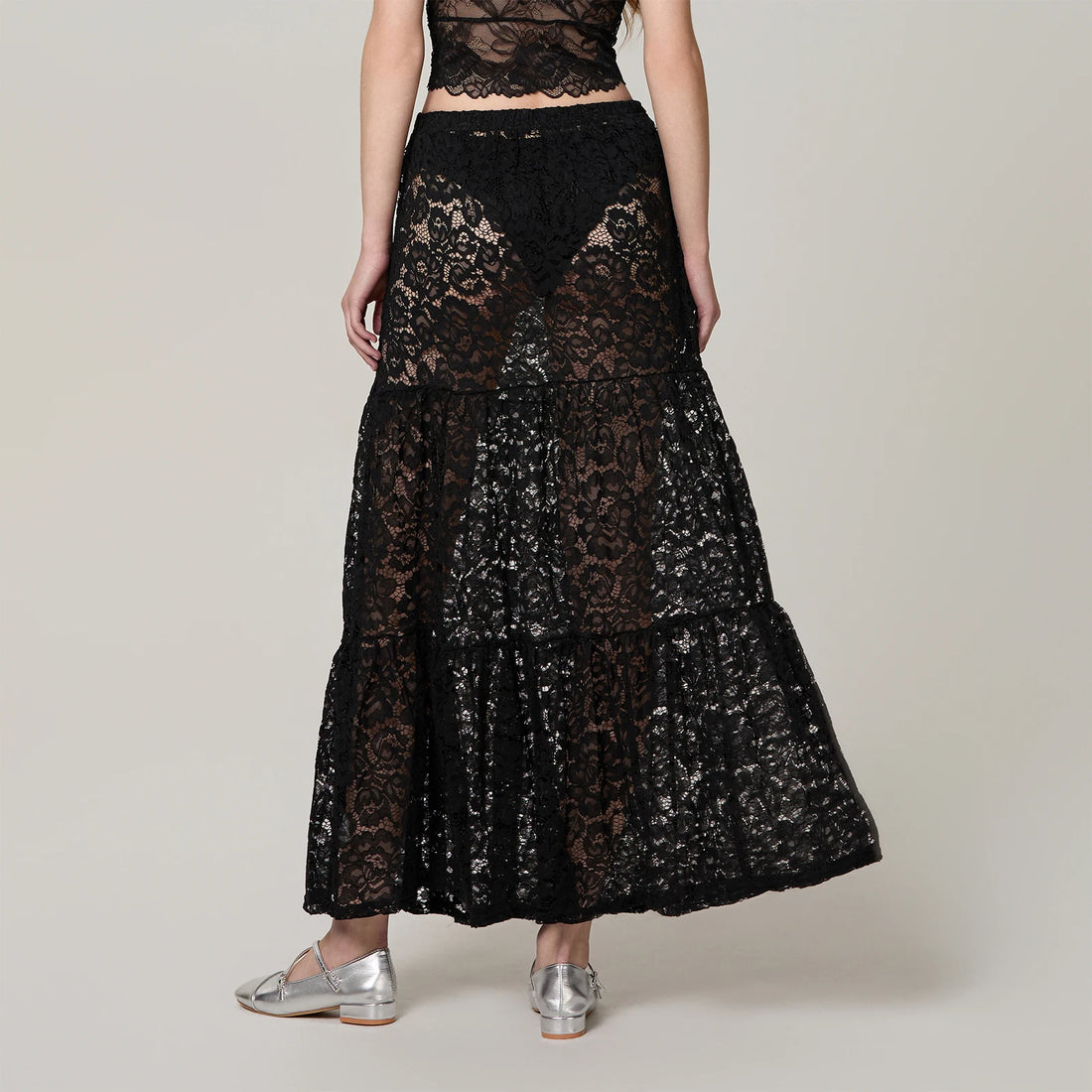 Women Long Skirt Casual See-Through Lace