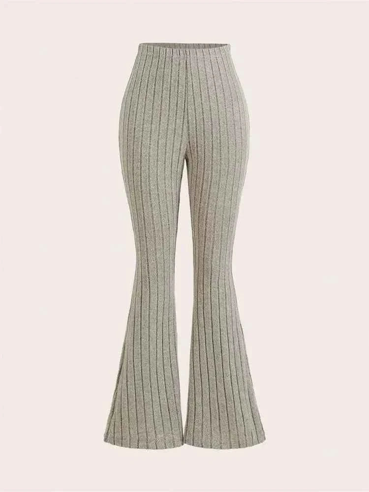 Women's Solid Color Ribbed Flared Leggings