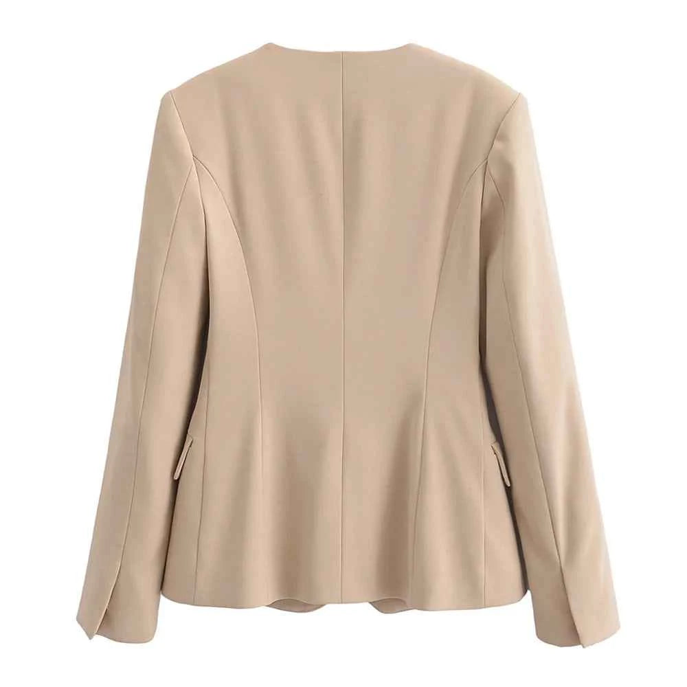 Women's Fashion French Commuter Slim Fit Round Neck Suit Coat High Waist Flare Pants