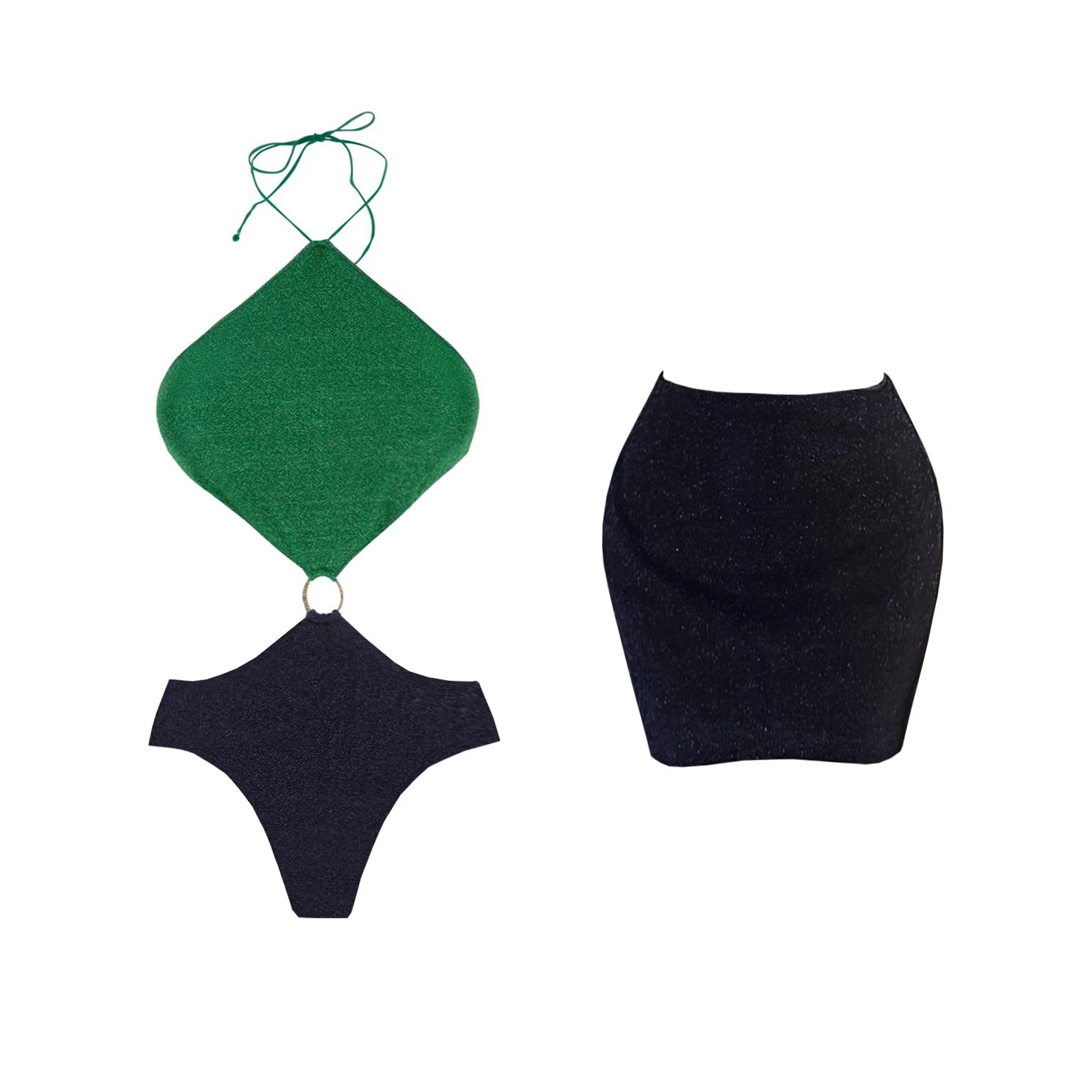 2Pcs Shiny Swimsuit Women Sexy Swimwear With Mini Skirt - Norellé
