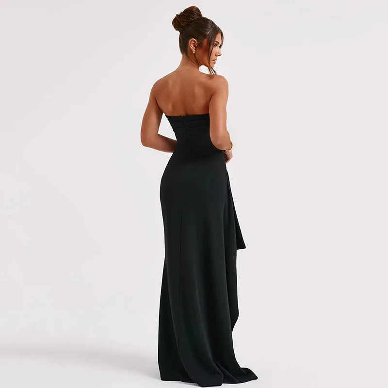 Black Off-shoulder Strapless Backless High Split Maxi Dress For Women - Norellé
