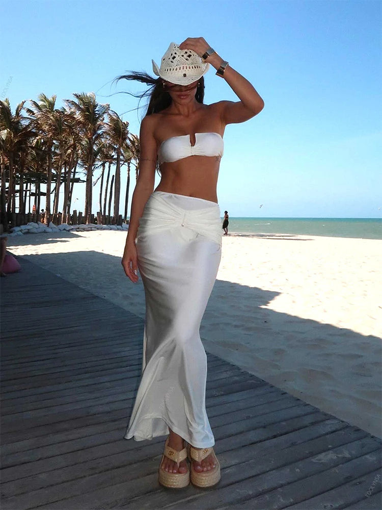 3 Piece Bikini Set Women White High-waisted Swimwear - Norellé