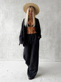 Cotton Casual Pants Sets Women's Solid Color Cozy Lapel - Norellé