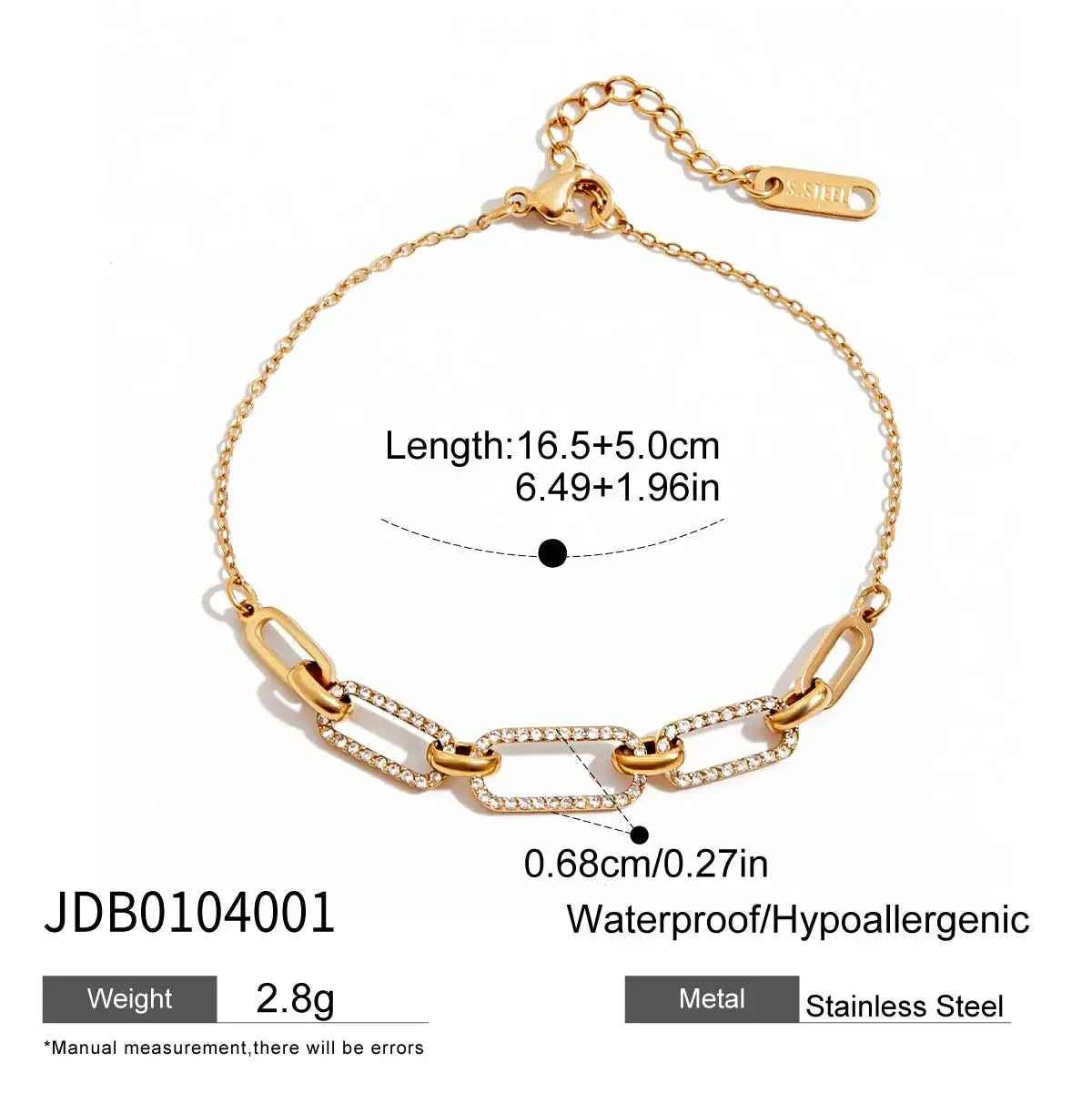 Stainless Steel White Rhinestone Paper Clip Hollow Bracelet
