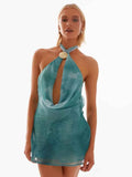 Tie Dye Halter Backless Mini Dress Women